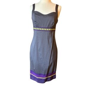 Boden | Women's Gray & Purple Ribbon Detail Pinafore Apron Shift Dress Size 6